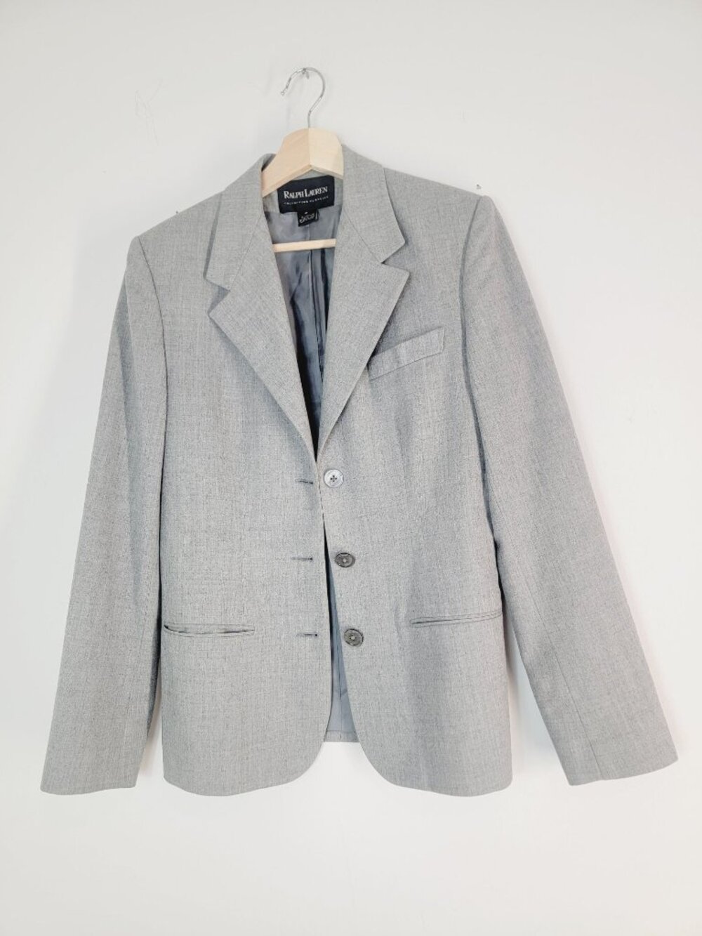 Vintage USA Ralph Lauren Black Label Gray Cashmere Wool Single Breasted Blazer 8